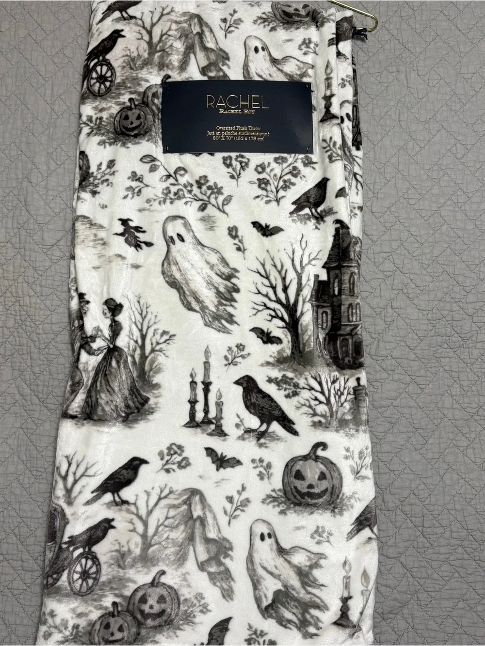 RACHEL Rachel Roy Black & White Halloween Ghost Toile Plush Throw